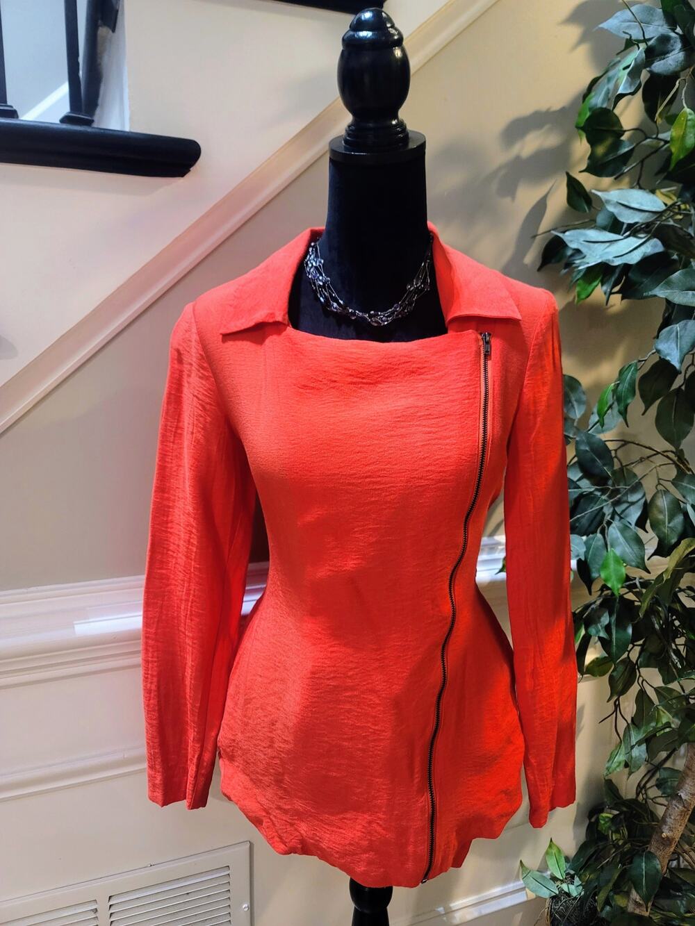 BCBGeneration Work Jacket Women's SZ XS Orange Asymmetric Zip Long Sleeve